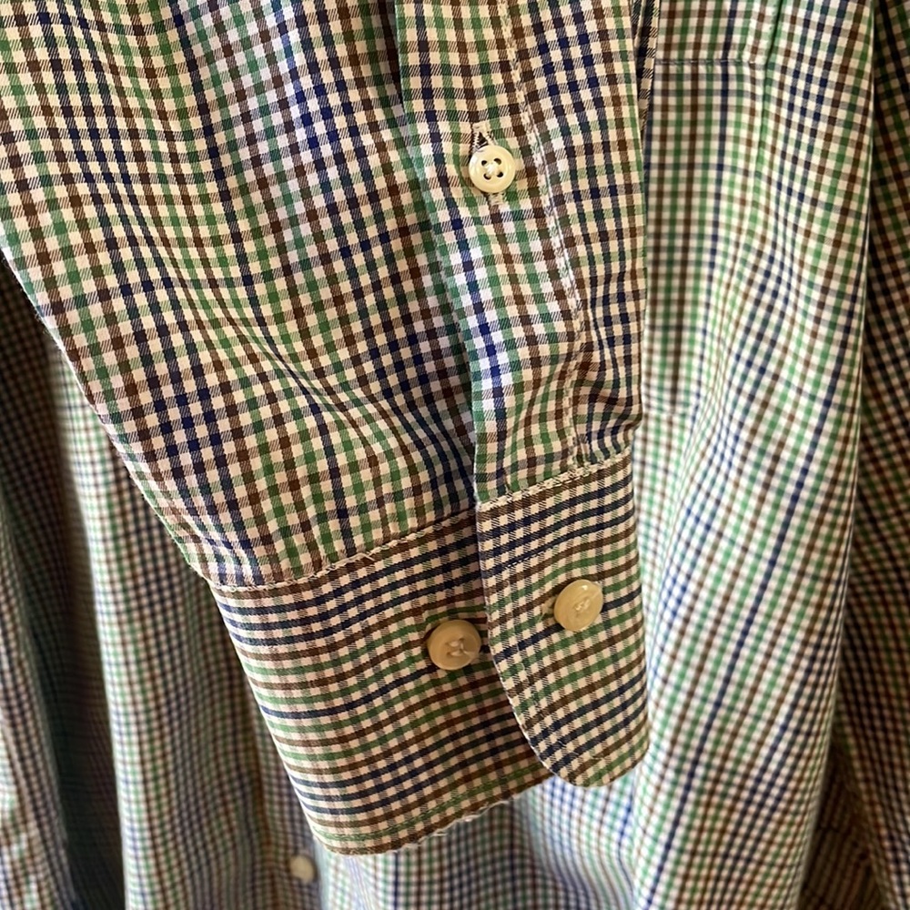 Peter Millar Mini Check Button Down Shirt Size L - image 6